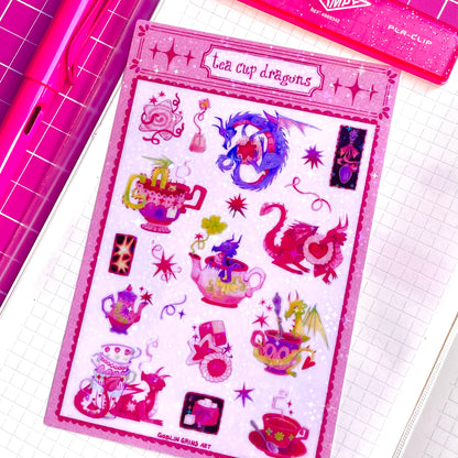 Tea Cup Dragons sticker Sheet