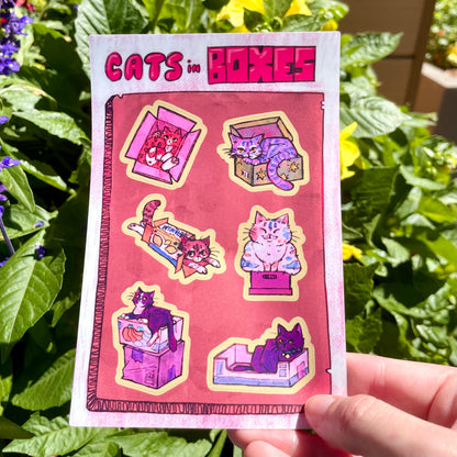 Cats in Boxes Sticker Sheet