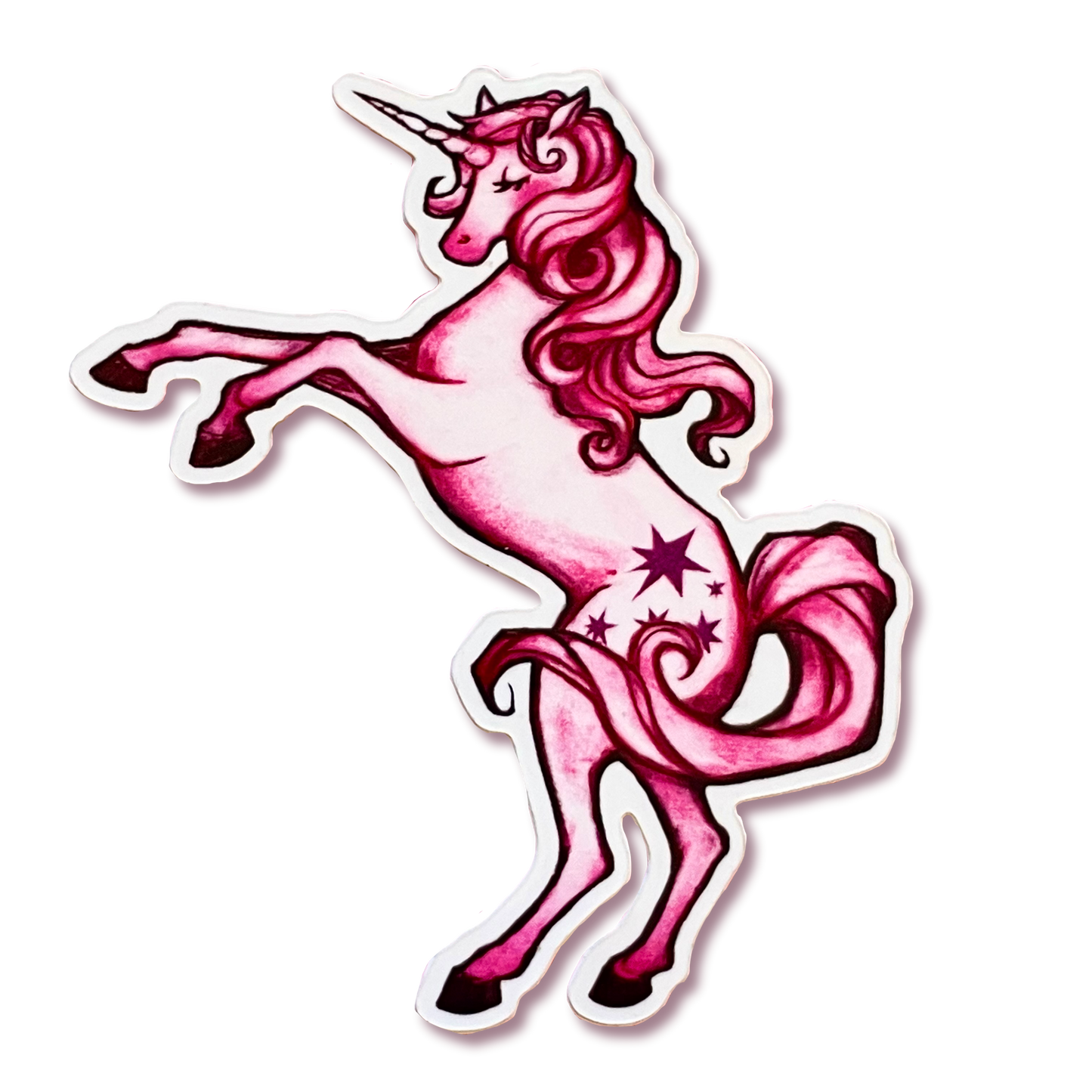 Pink unicorn with star design on a white background