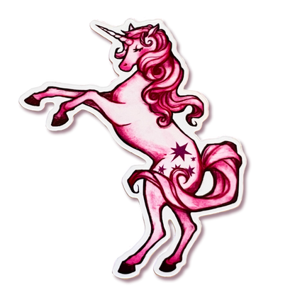 Pink unicorn with star design on a white background