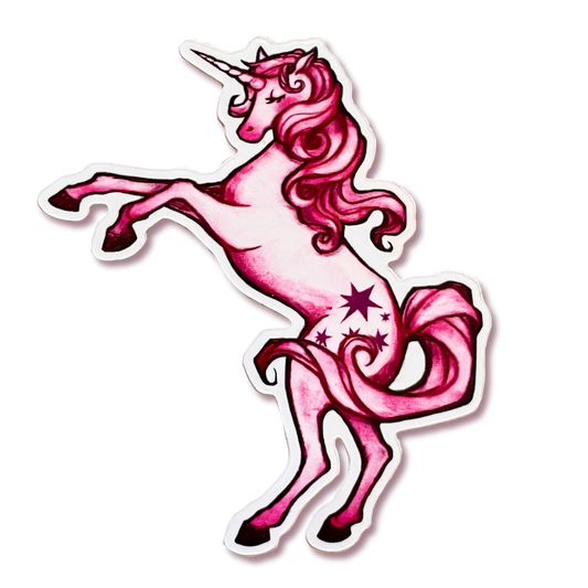 Pink unicorn with star design on a white background