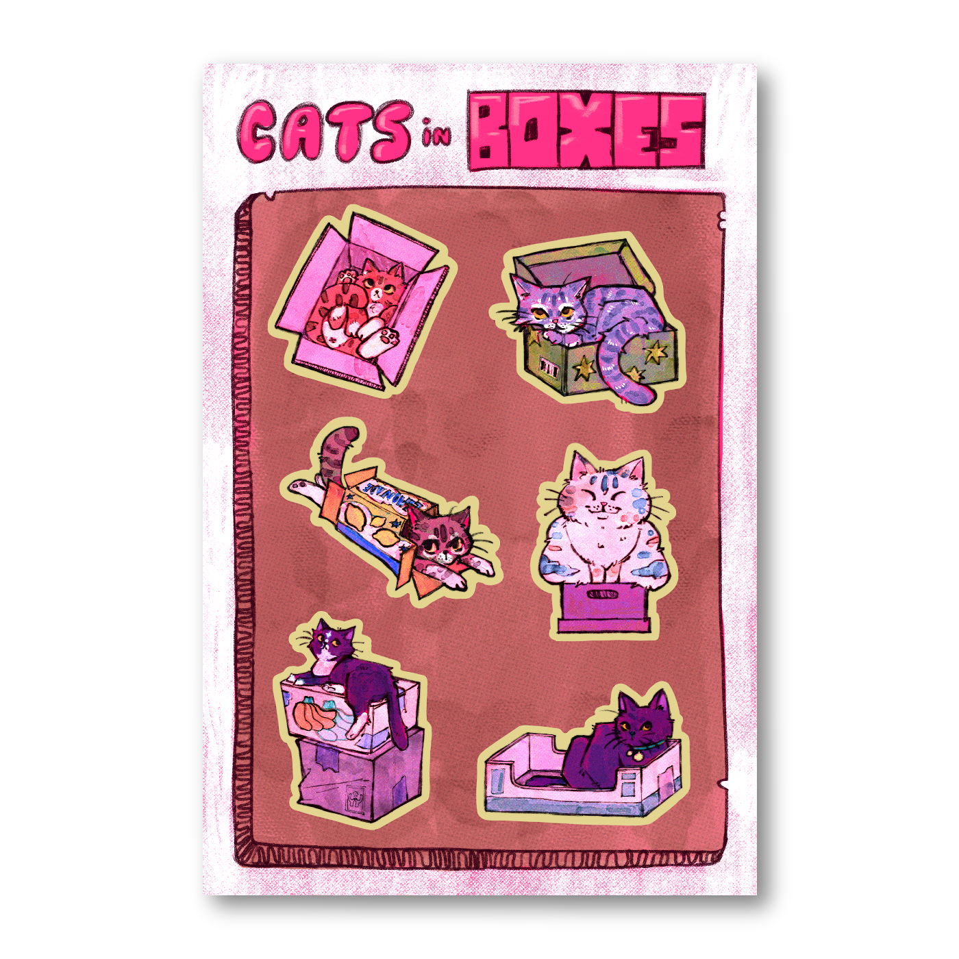 Cats in Boxes Sticker Sheet