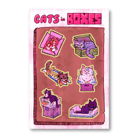Cats in Boxes Sticker Sheet