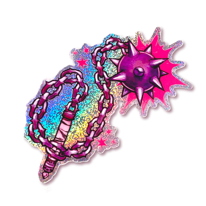 Colorful decorative item with chains and star design on a white background