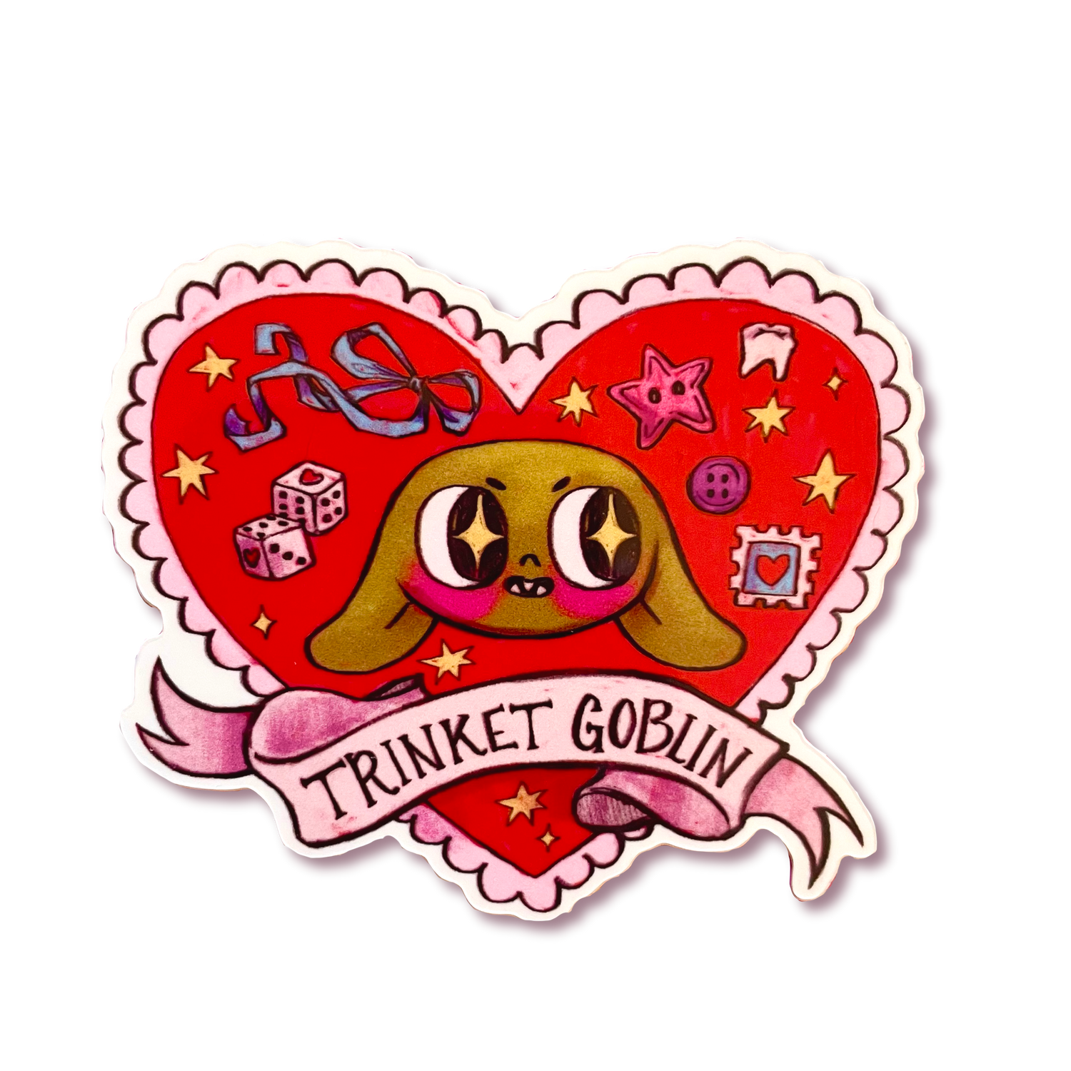 Sticker of a cartoon character with a heart-shaped head on a white background